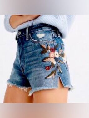 Abercrombie & Fitch Annie High Rise Denim Shorts with Floral Embroidery size 2